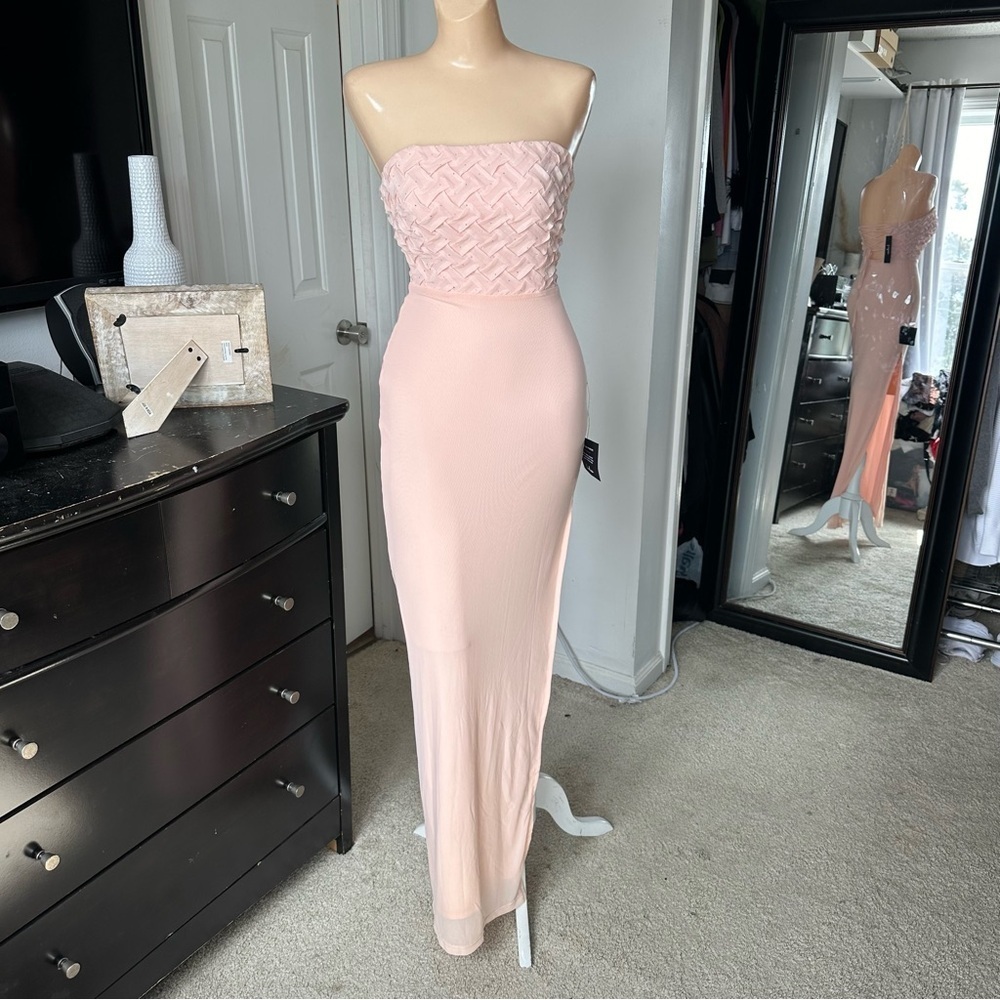 LULU’S STUNNING CONCEPT MESH RHINESTONE STRAPLESS MAXI DRESS - Picture 5 of 16